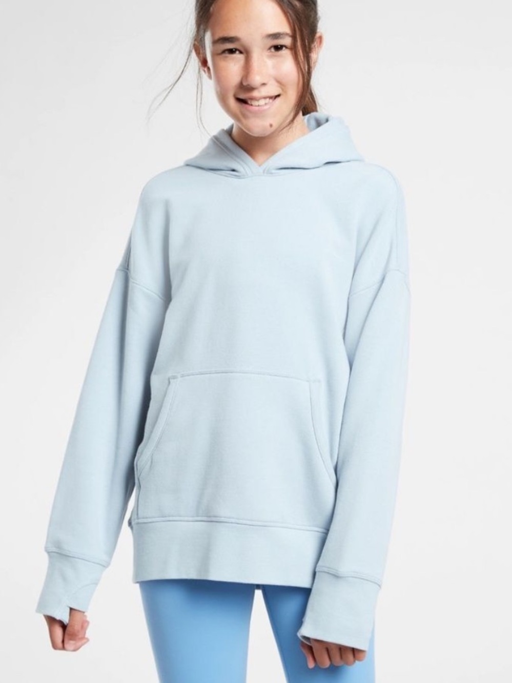 Athleta Girl Retroactive Oversized Hoodie Blue Fleece Pullover Girls XL 14 #28